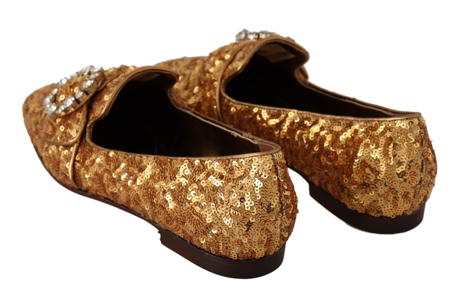 Dolce & Gabbana Gold Sequin Crystal Flat Women Loafers Shoes | Regal Royce
