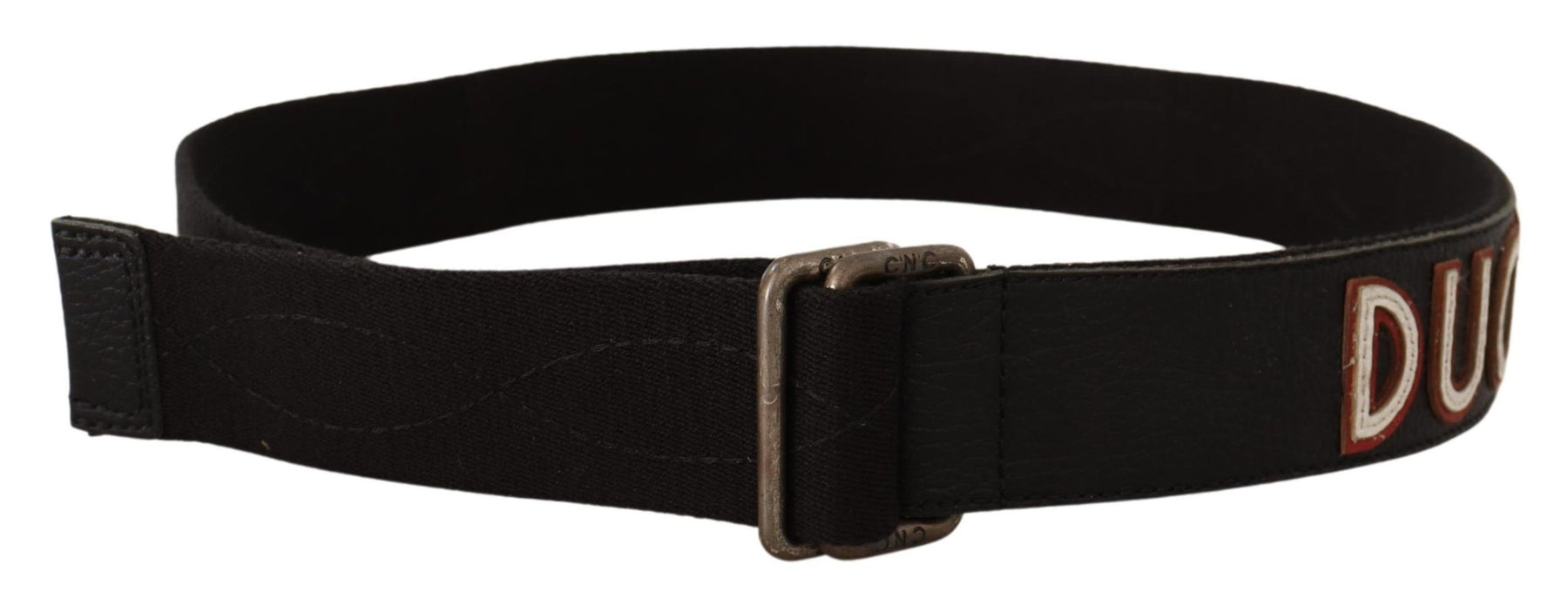 Costume National Black Cotton Ducati Metal Buckle Belt | Regal Royce
