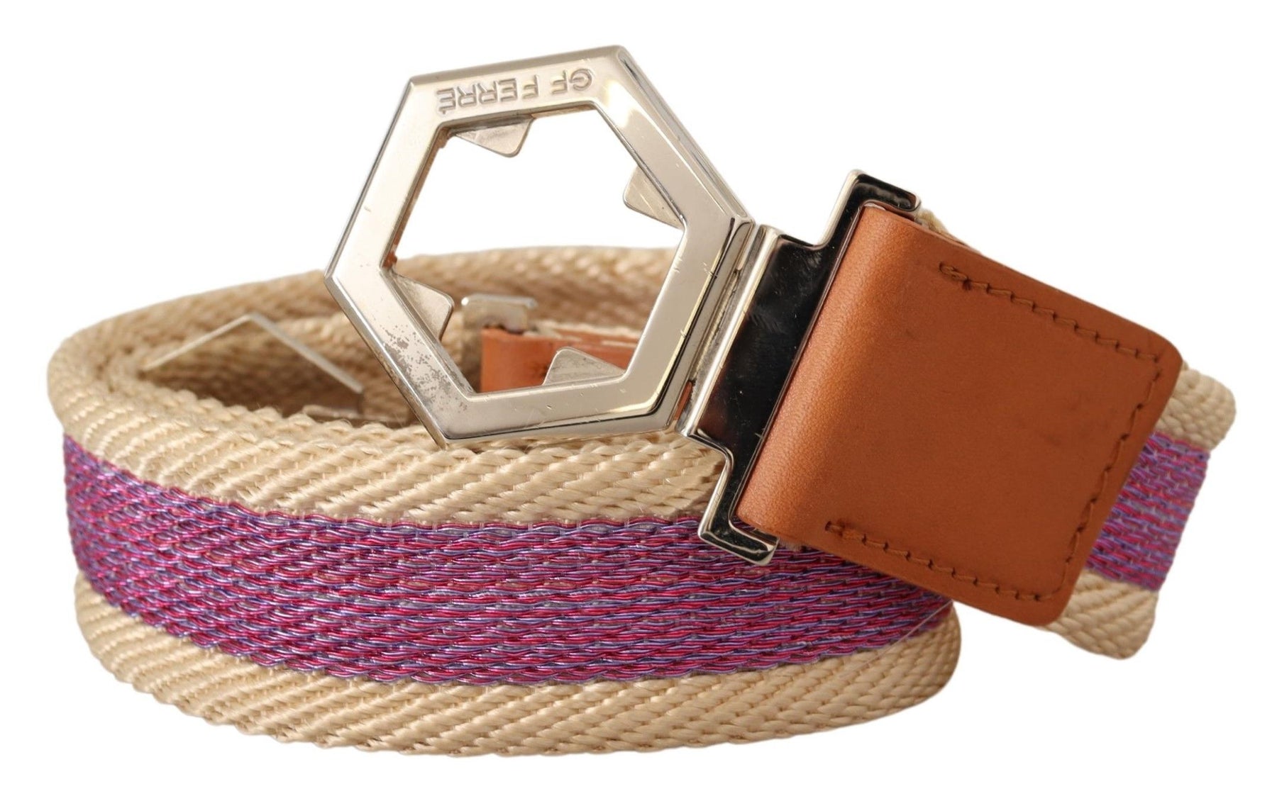 GF Ferre Multicolor Leather Silver Hexagon Logo Buckle Belt | Regal Royce