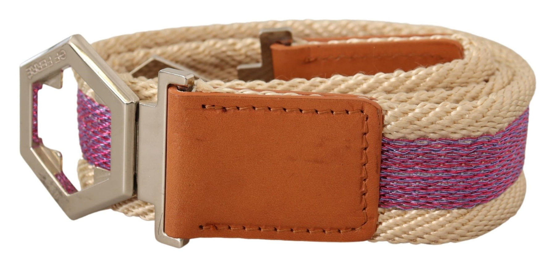 GF Ferre Multicolor Leather Silver Hexagon Logo Buckle Belt | Regal Royce
