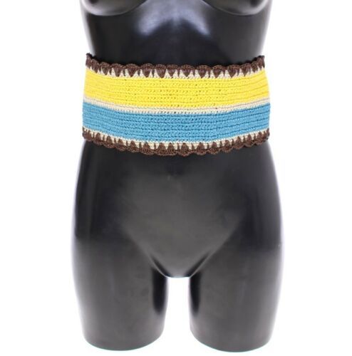 Dolce & Gabbana Yellow Striped Wide Waist Raffia Belt | Regal Royce