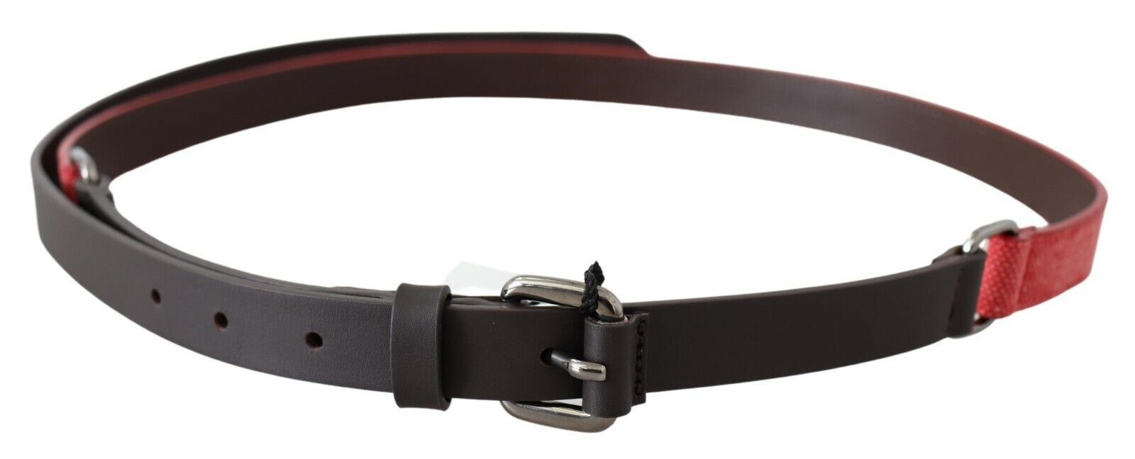 Costume National Red Brown Leather Silver Logo Buckle Waist Belt | Regal Royce
