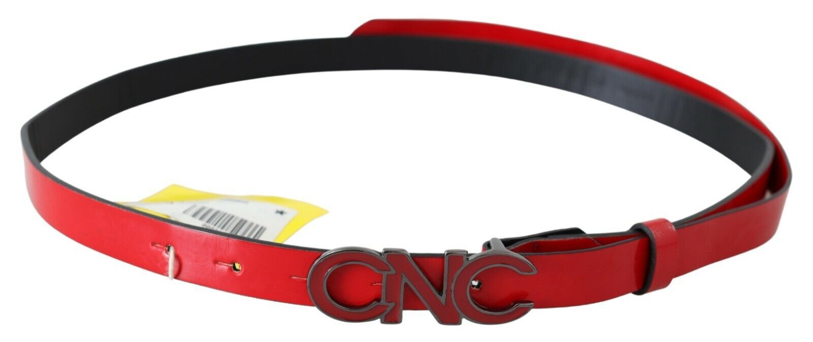 Costume National Red Black Reversible Leather Logo Buckle Belt | Regal Royce