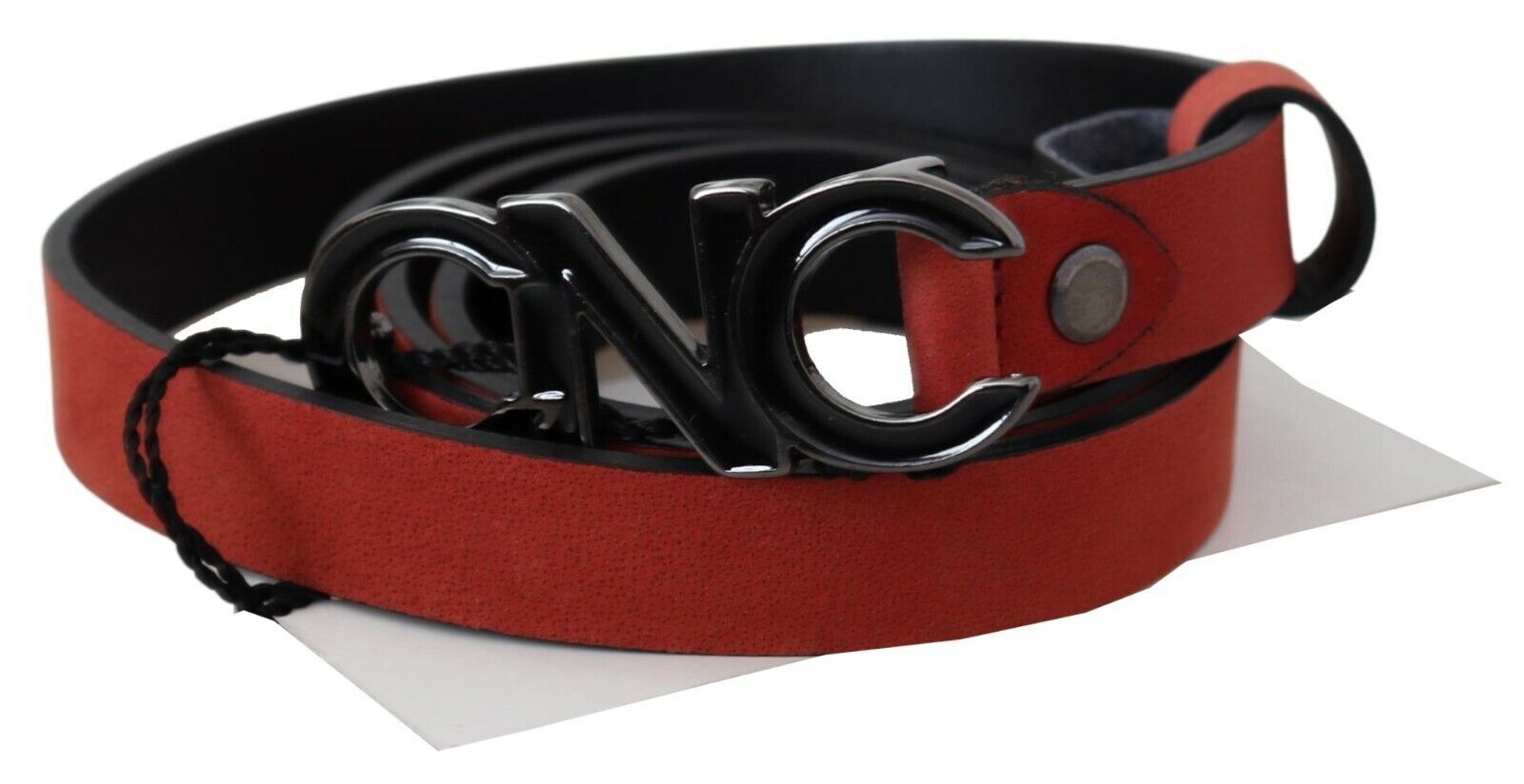 Costume National Red Black Leather Black Logo Buckle Blood Belt | Regal Royce