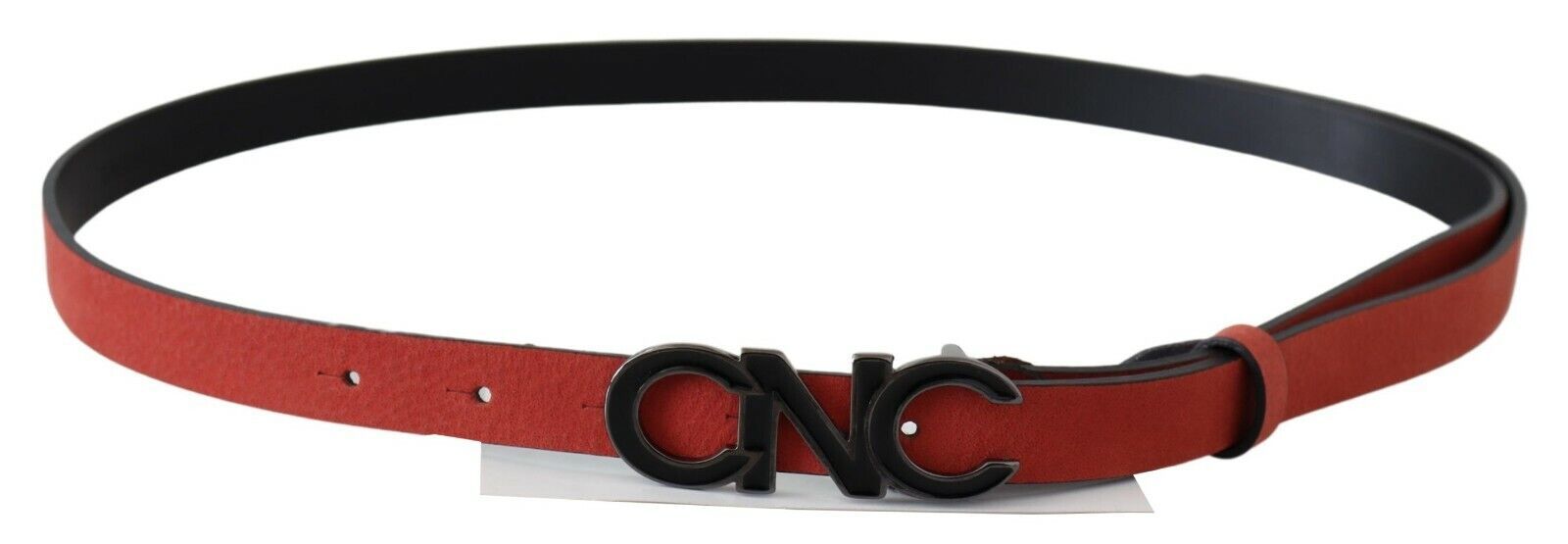 Costume National Red Black Leather Black Logo Buckle Blood Belt | Regal Royce