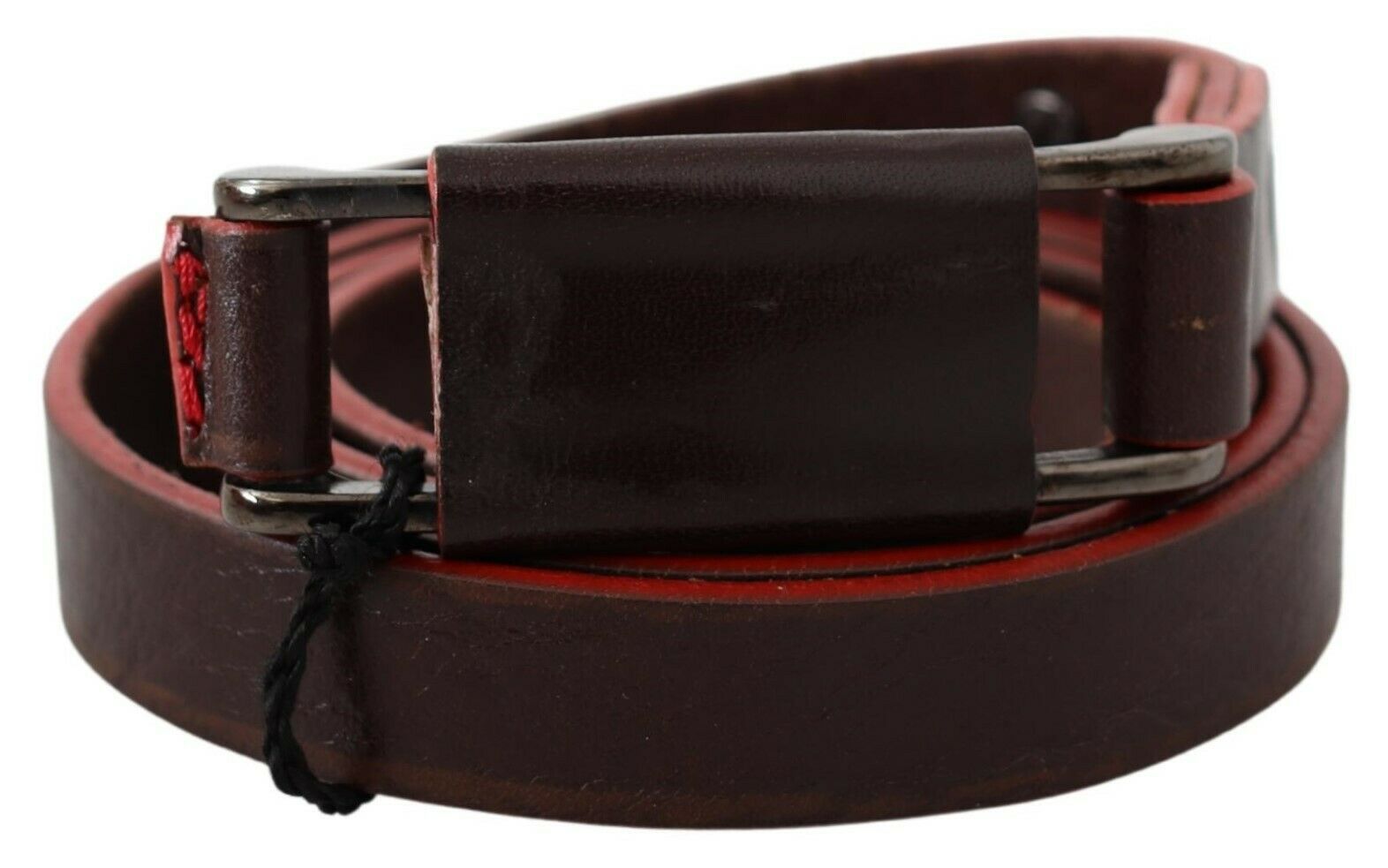 Costume National Brown Leather Double Rustic Silver Buckle Belt | Regal Royce