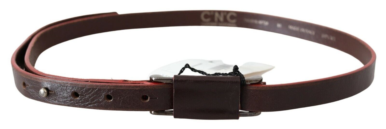 Costume National Brown Leather Double Rustic Silver Buckle Belt | Regal Royce