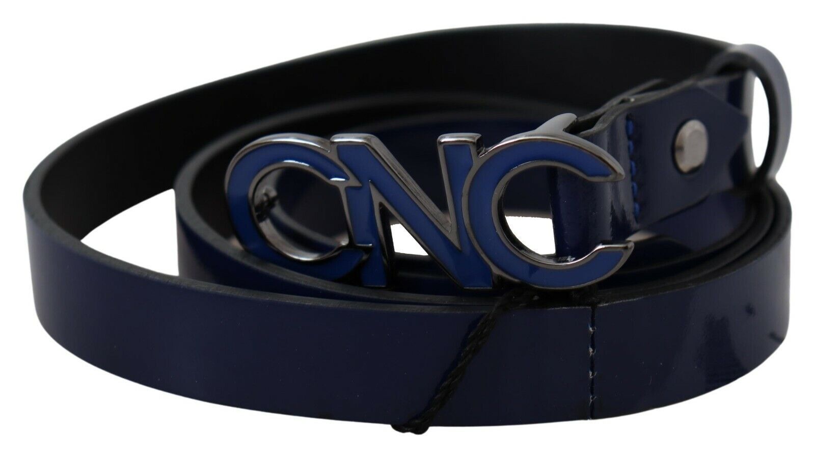 Costume National Blue Leather Logo Skinny Fashion  Belt | Regal Royce