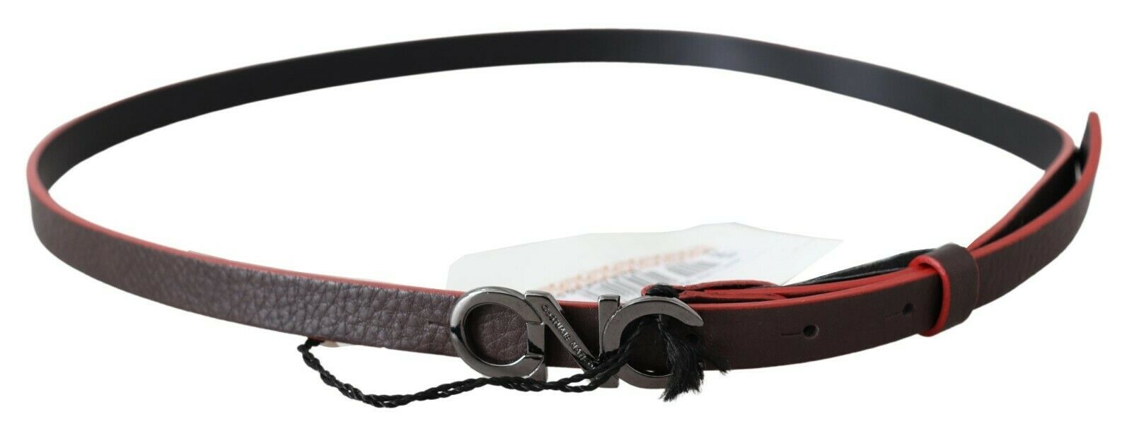 Costume National Black Maroon Skinny Leather Buckle Waist Belt | Regal Royce
