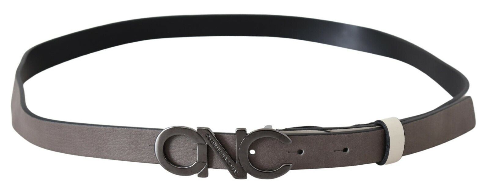 Costume National White Black Leather Letter Logo Buckle Belt | Regal Royce