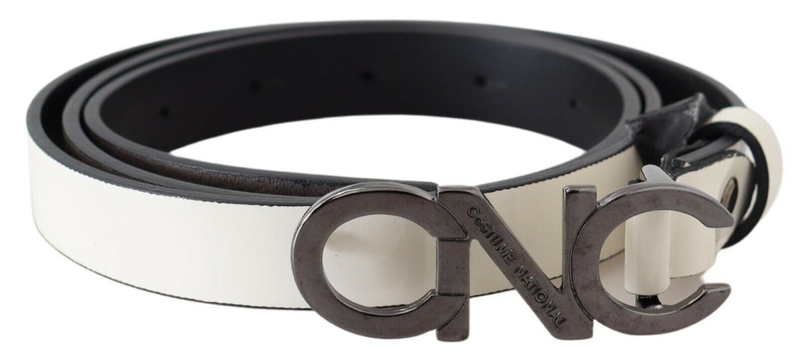 Costume National Belt Mettalic Gray Leather Logo Belt | Regal Royce