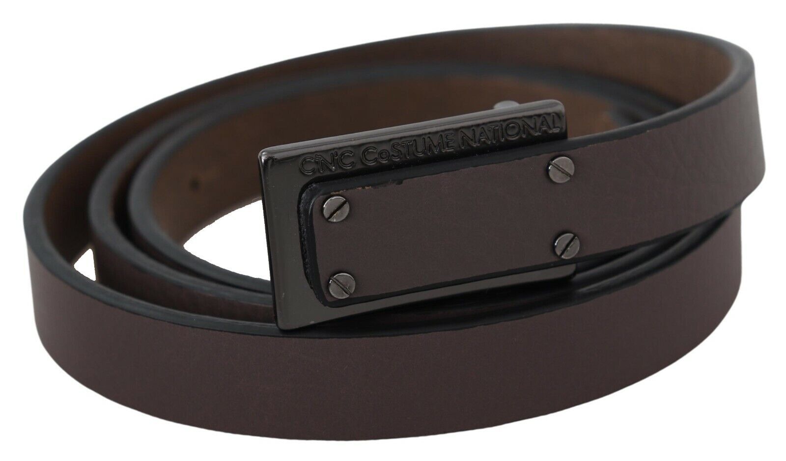 Costume National Brown Leather Tactical Logo Screw Buckle Belt | Regal Royce