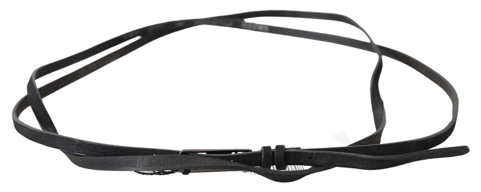 Costume National Black Leather Skinny Logo Buckle Belt | Regal Royce