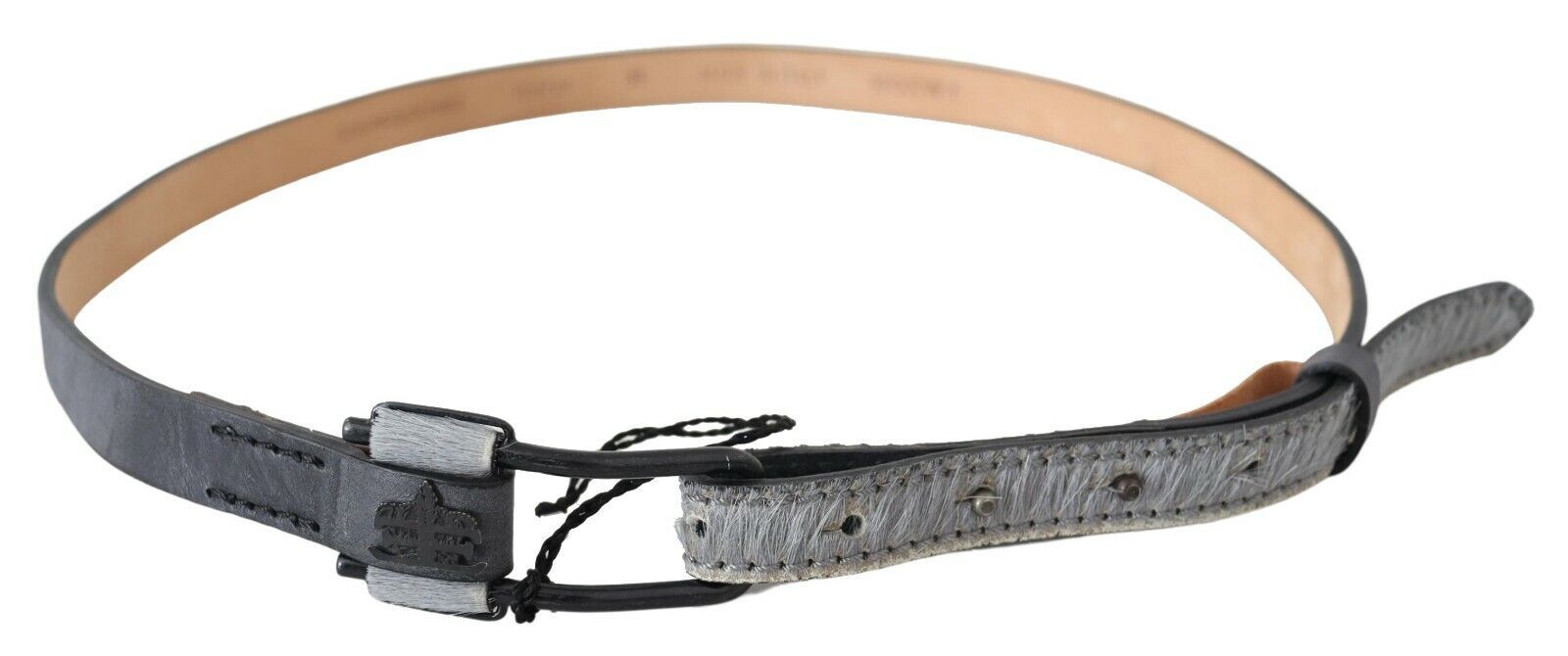 Ermanno Scervino Black Leather Fringes Logo Buckle Belt | Regal Royce