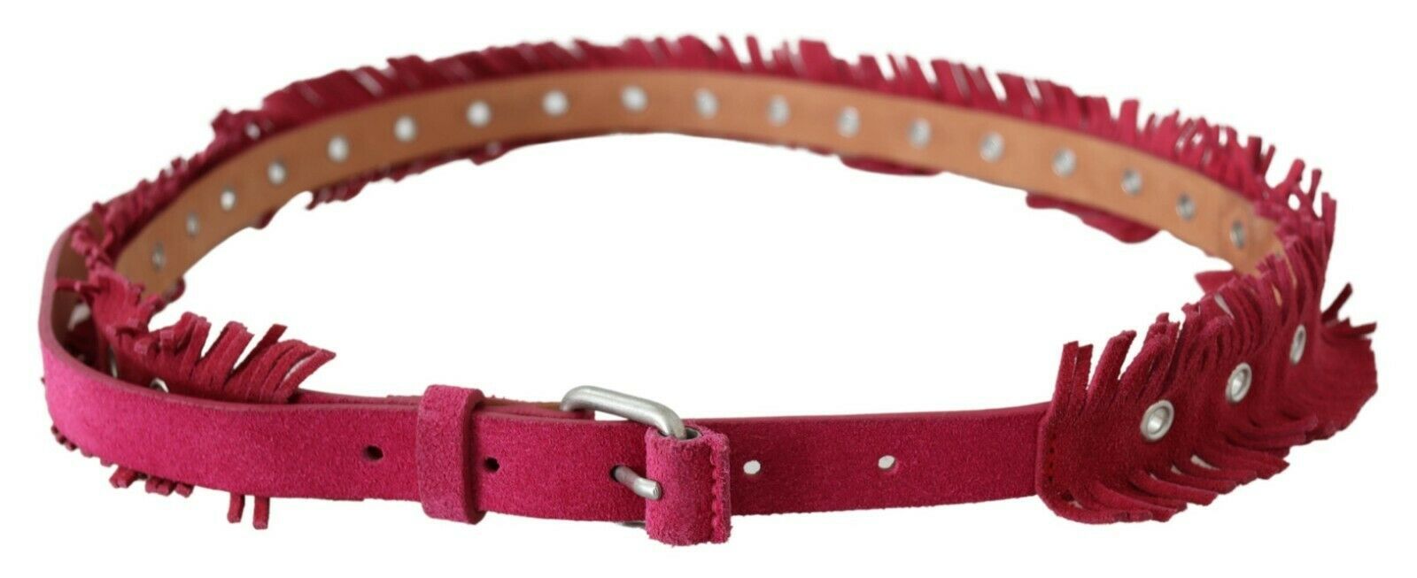 Ermanno Scervino Maroon Leather Fringes Silver Buckle Waist Belt | Regal Royce