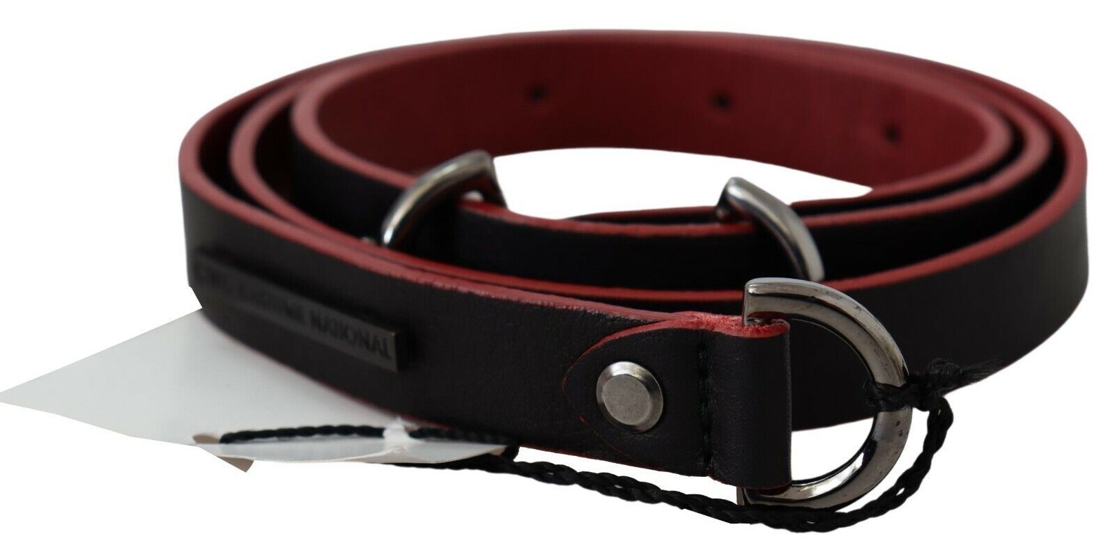 Costume National Black Red Skinny Leather Logo Belt | Regal Royce