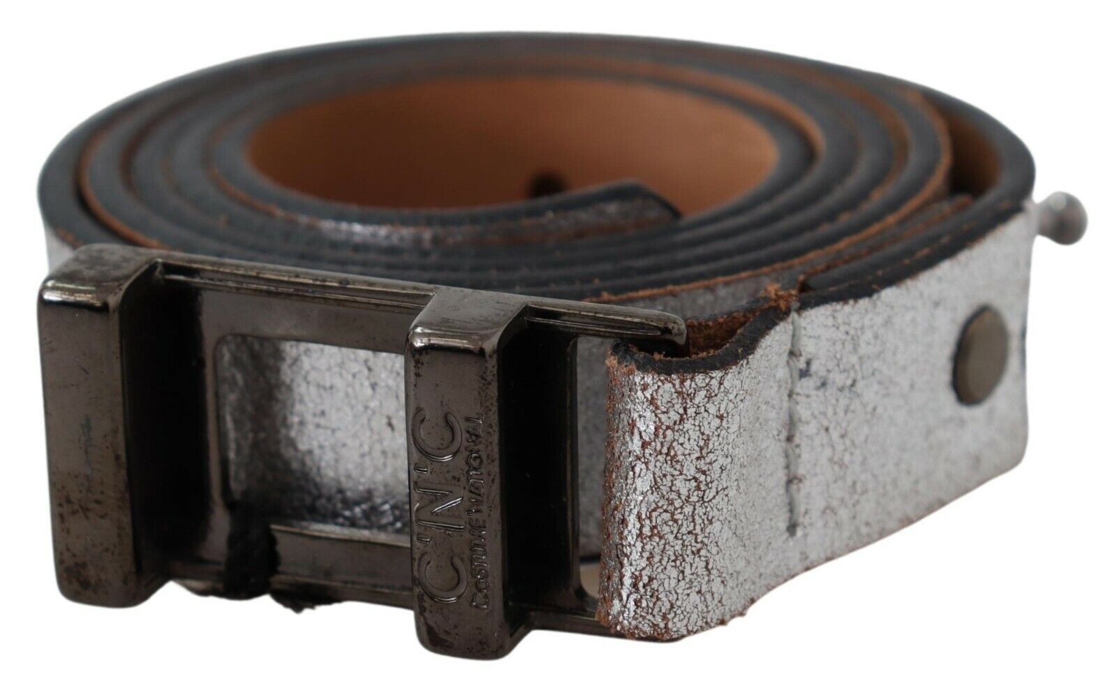 Costume National Brown Metallic Silver Leather Belt | Regal Royce