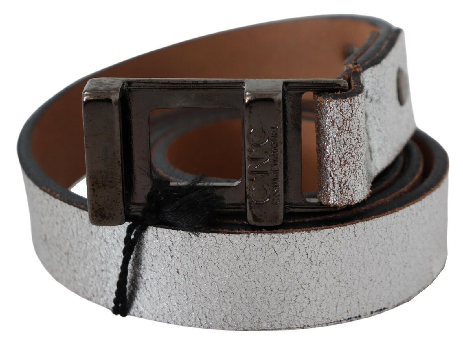 Costume National Brown Metallic Silver Leather Belt | Regal Royce
