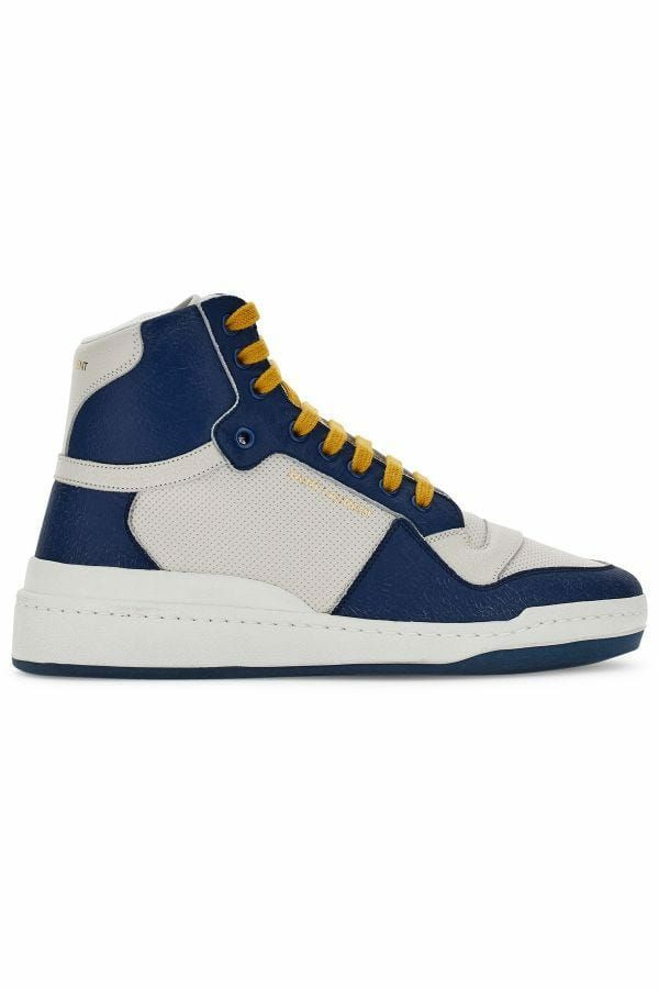 Saint Laurent Blue Calf Leather Mid Top Sneakers | Regal Royce