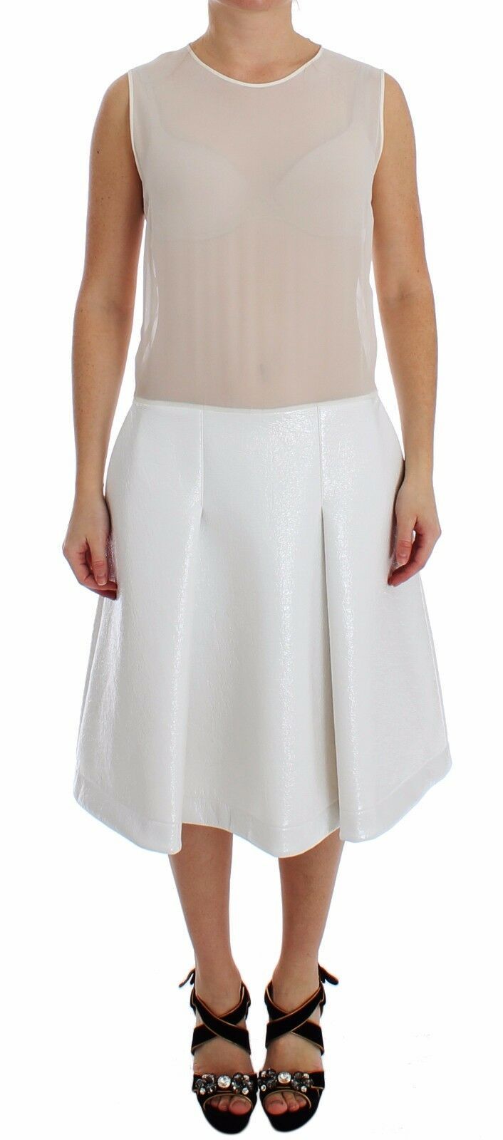 Koonhor White Pleated Bottom Tank Sheath Transparent Dress | Regal Royce