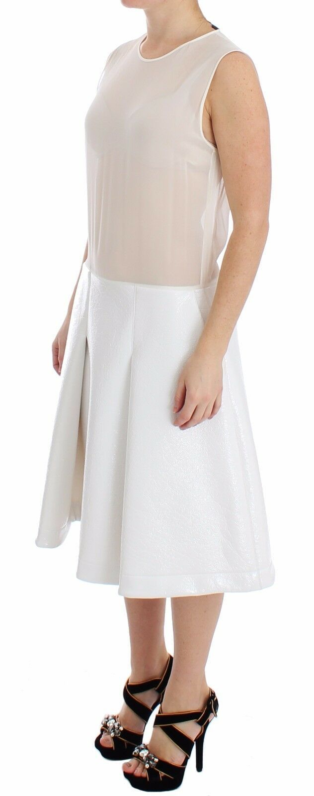 Koonhor White Pleated Bottom Tank Sheath Transparent Dress | Regal Royce