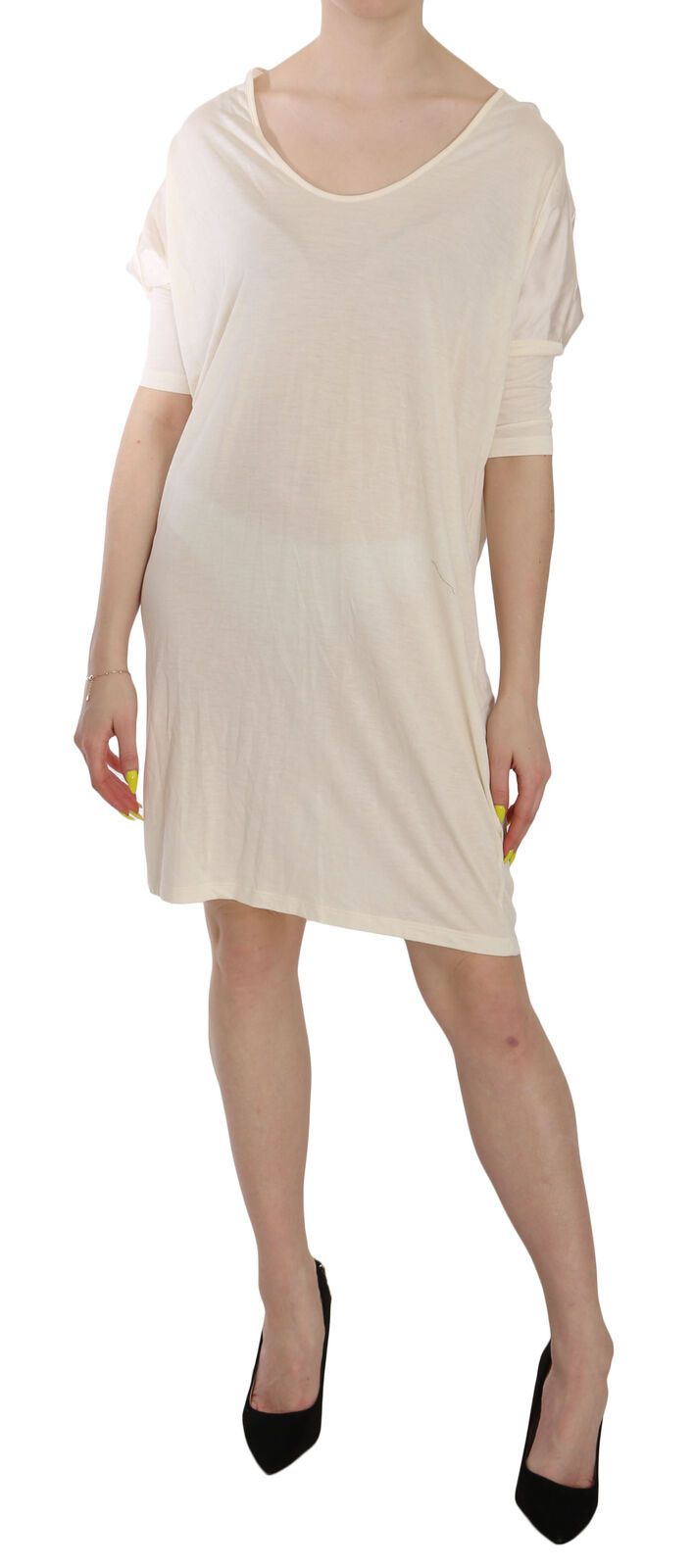 Costume National Cream Round Neck Knee Length Dress | Regal Royce