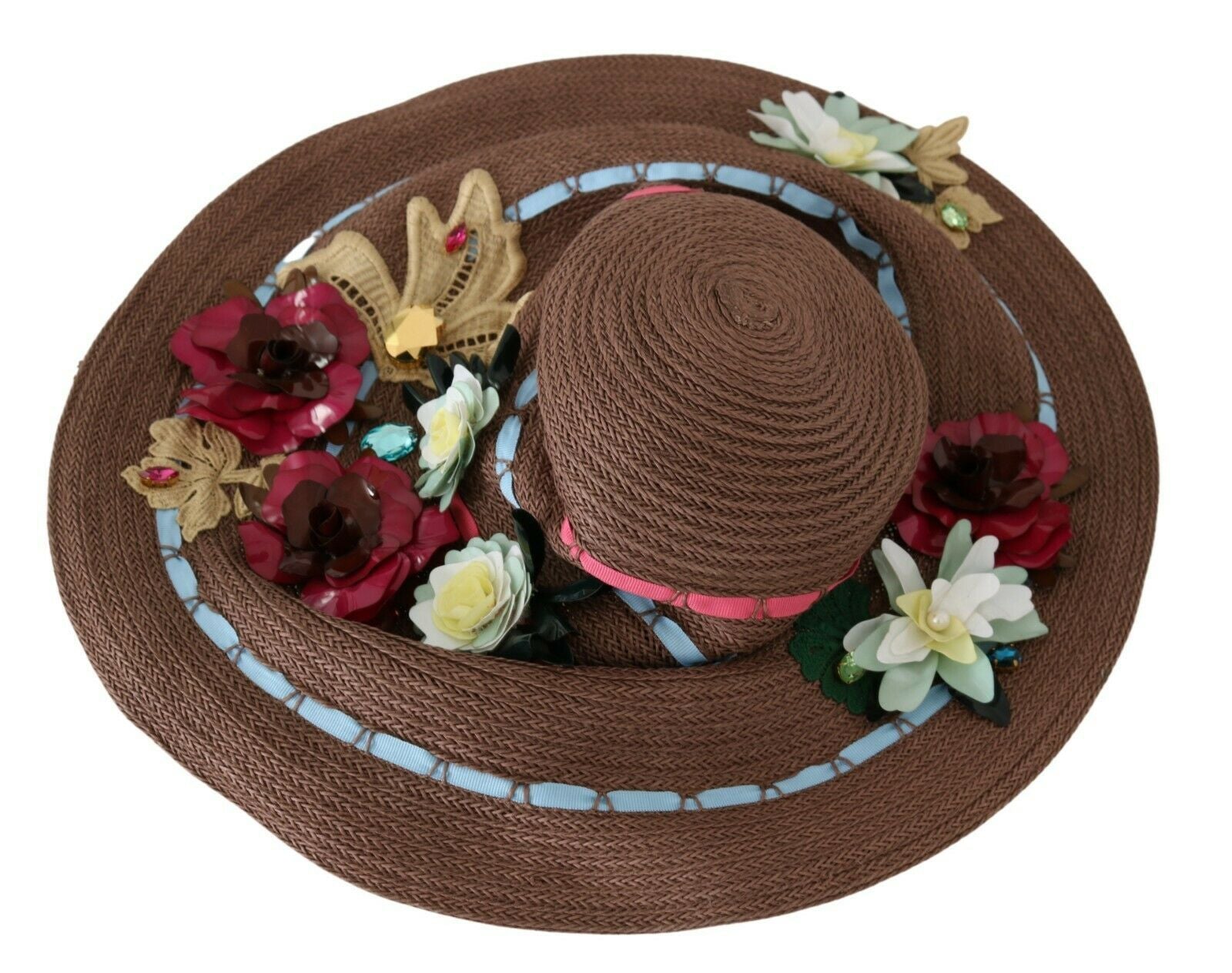 Dolce & Gabbana Brown Knitted Straw Floral Hat | Regal Royce