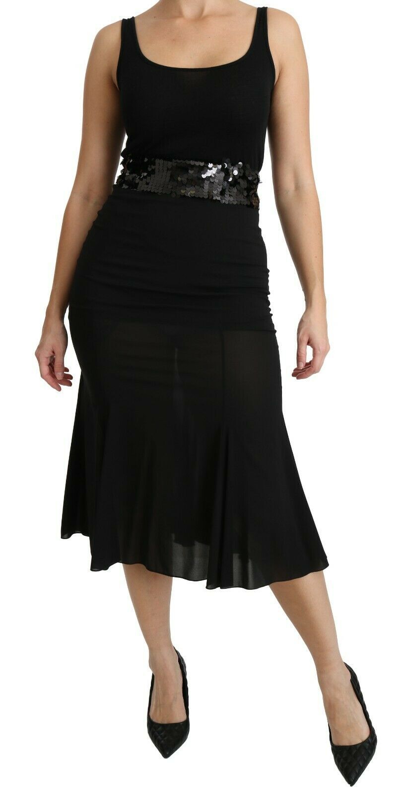 Dolce & Gabbana Black Mermaid High Waist Midi Silk Skirt | Regal Royce