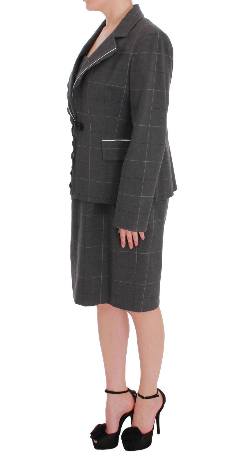 BENCIVENGA Gray Checkered Cotton Blazer Dress Set Suit | Regal Royce