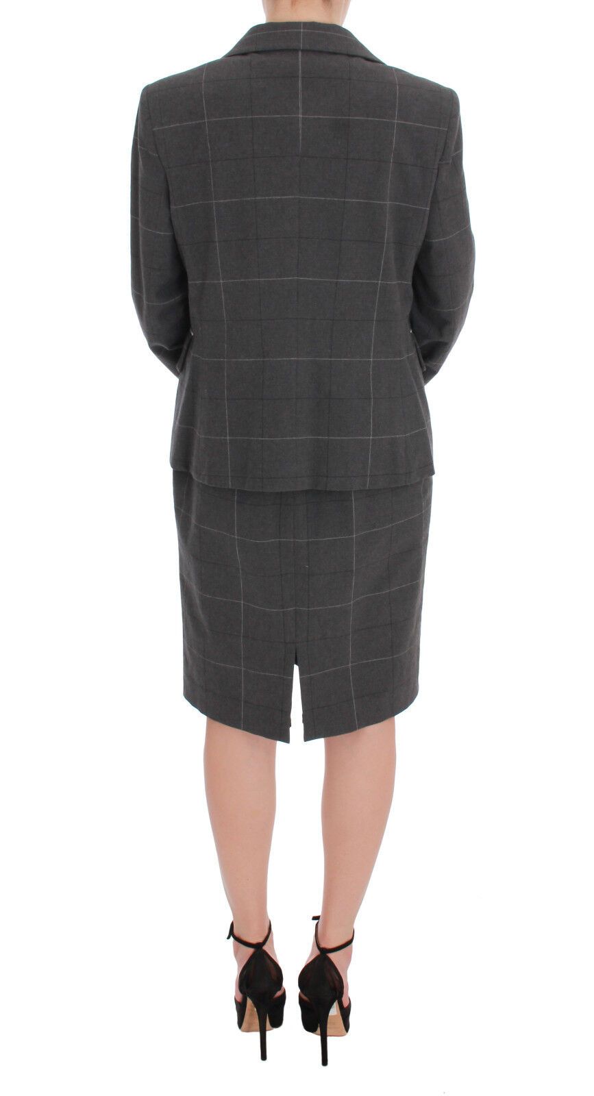BENCIVENGA Gray Checkered Cotton Blazer Dress Set Suit | Regal Royce