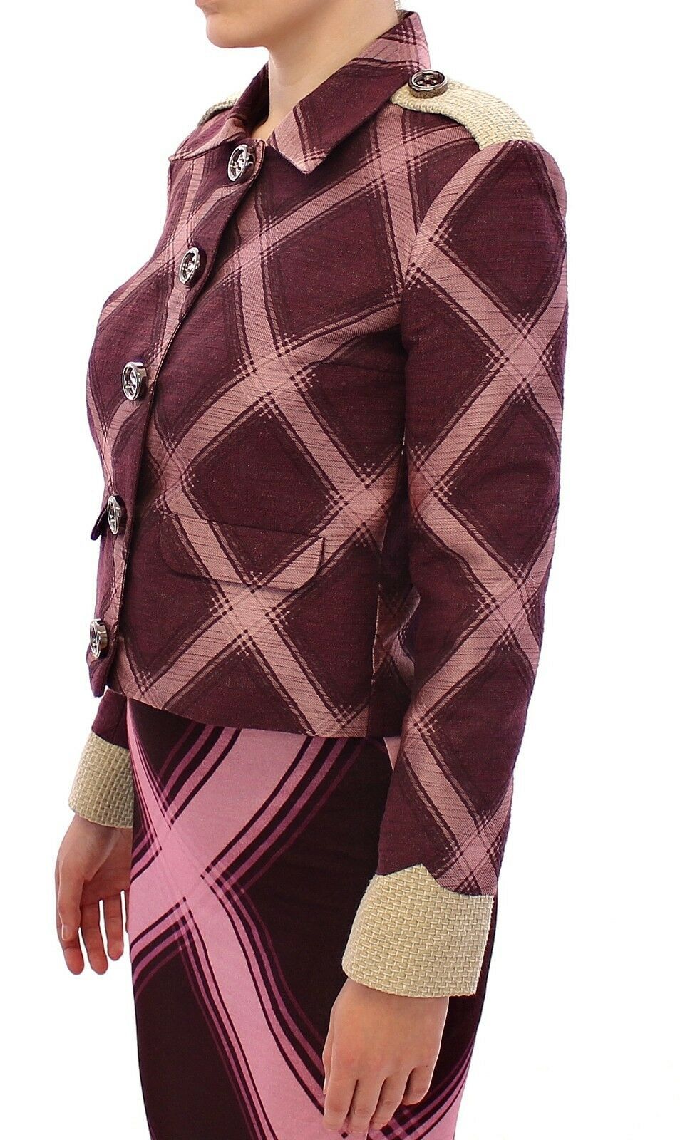 House of Holland Check Trench Coat Blazer Purple Jacket | Regal Royce