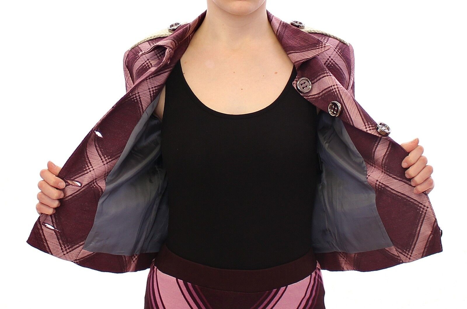 House of Holland Check Trench Coat Blazer Purple Jacket | Regal Royce