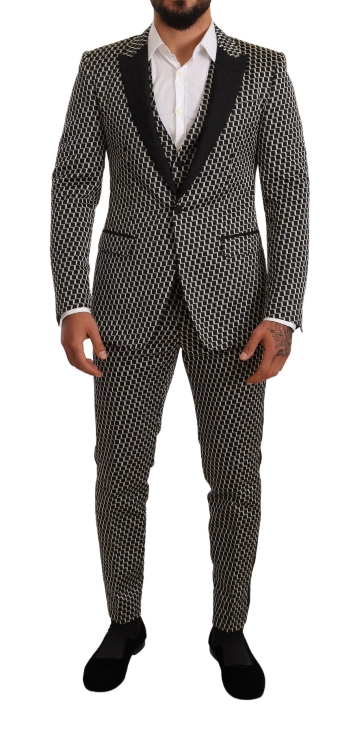 Dolce & Gabbana Black White Check 3 Piece Set MARTINI Suit | Regal Royce