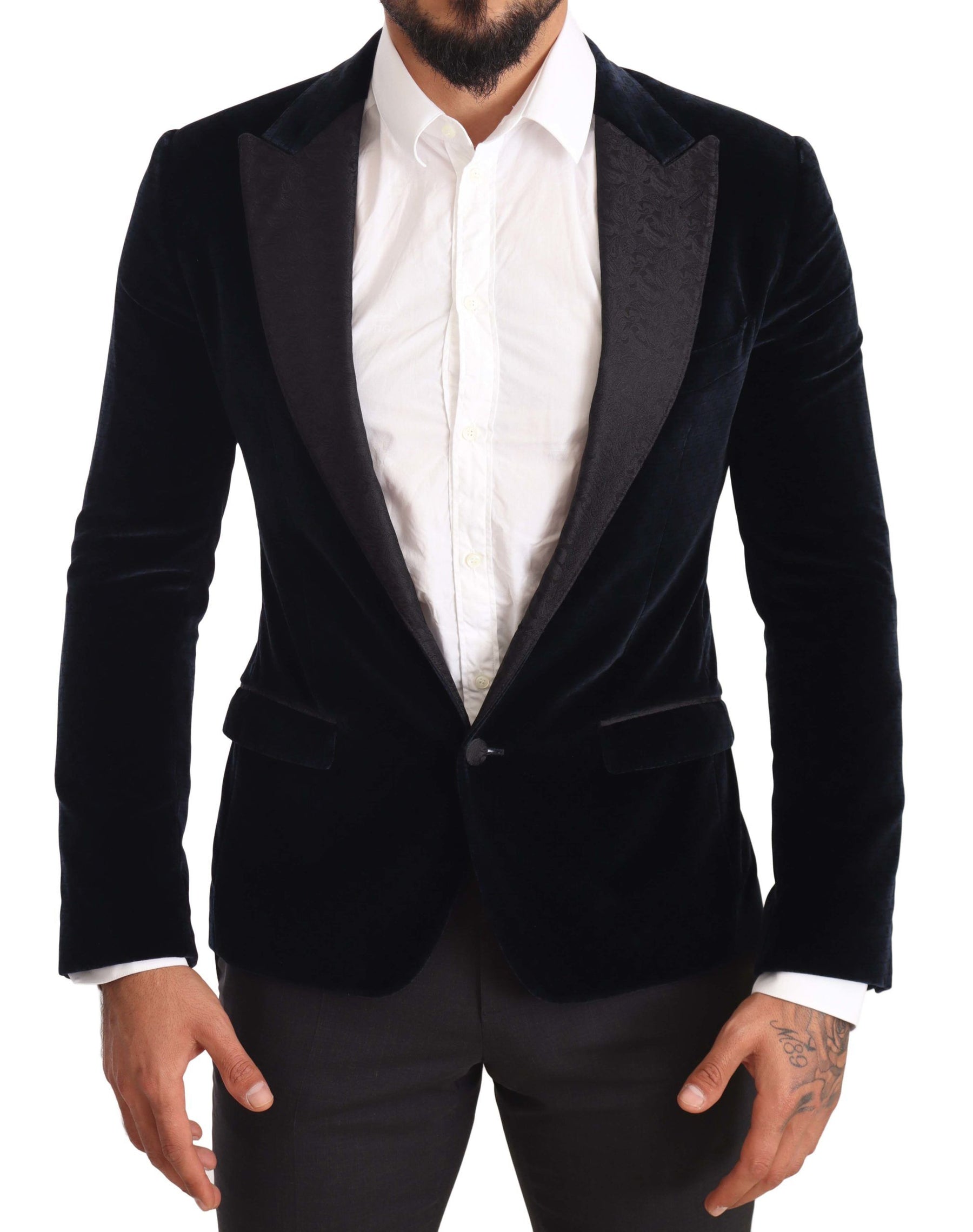 Dolce & Gabbana Blue Velvet Cotton Slim Fit Smoking Suit | Regal Royce