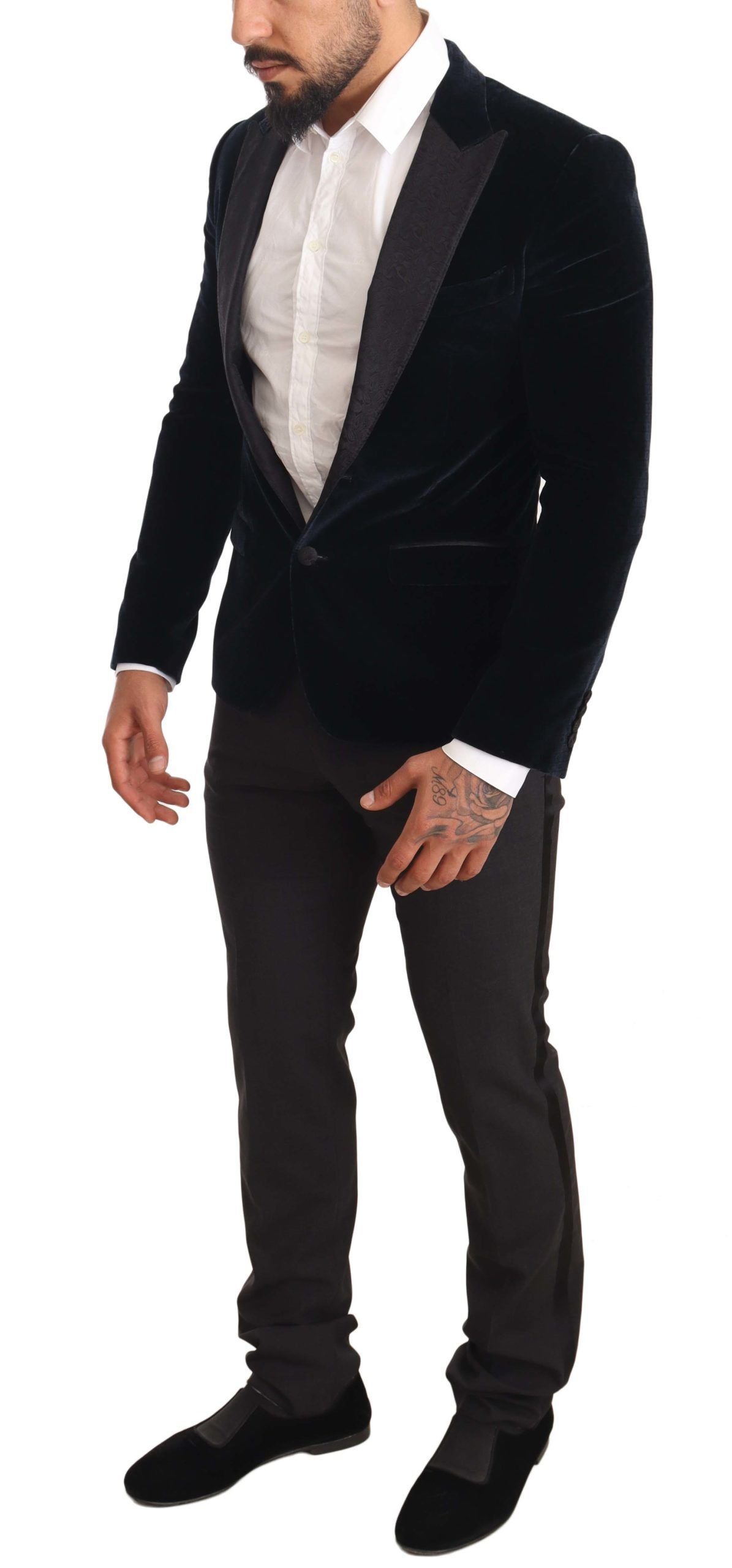 Dolce & Gabbana Blue Velvet Cotton Slim Fit Smoking Suit | Regal Royce