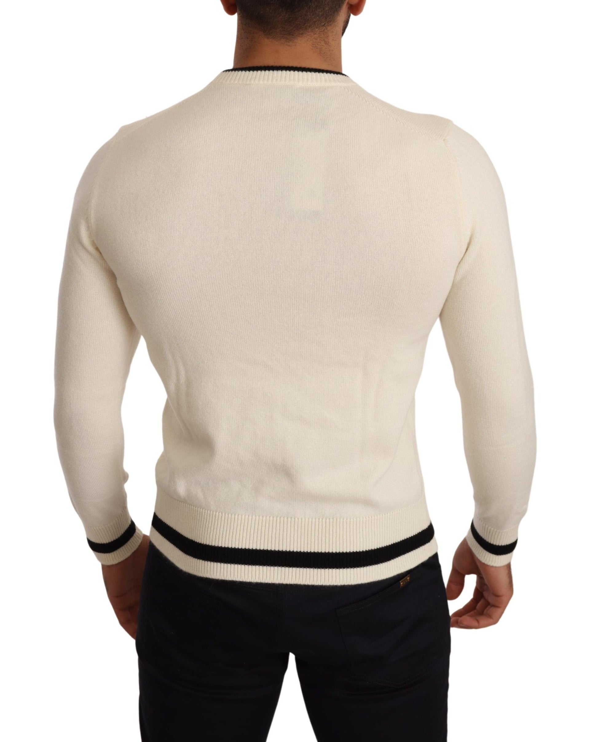 Dolce & Gabbana White Heraldic Cashmere Pullover Sweater