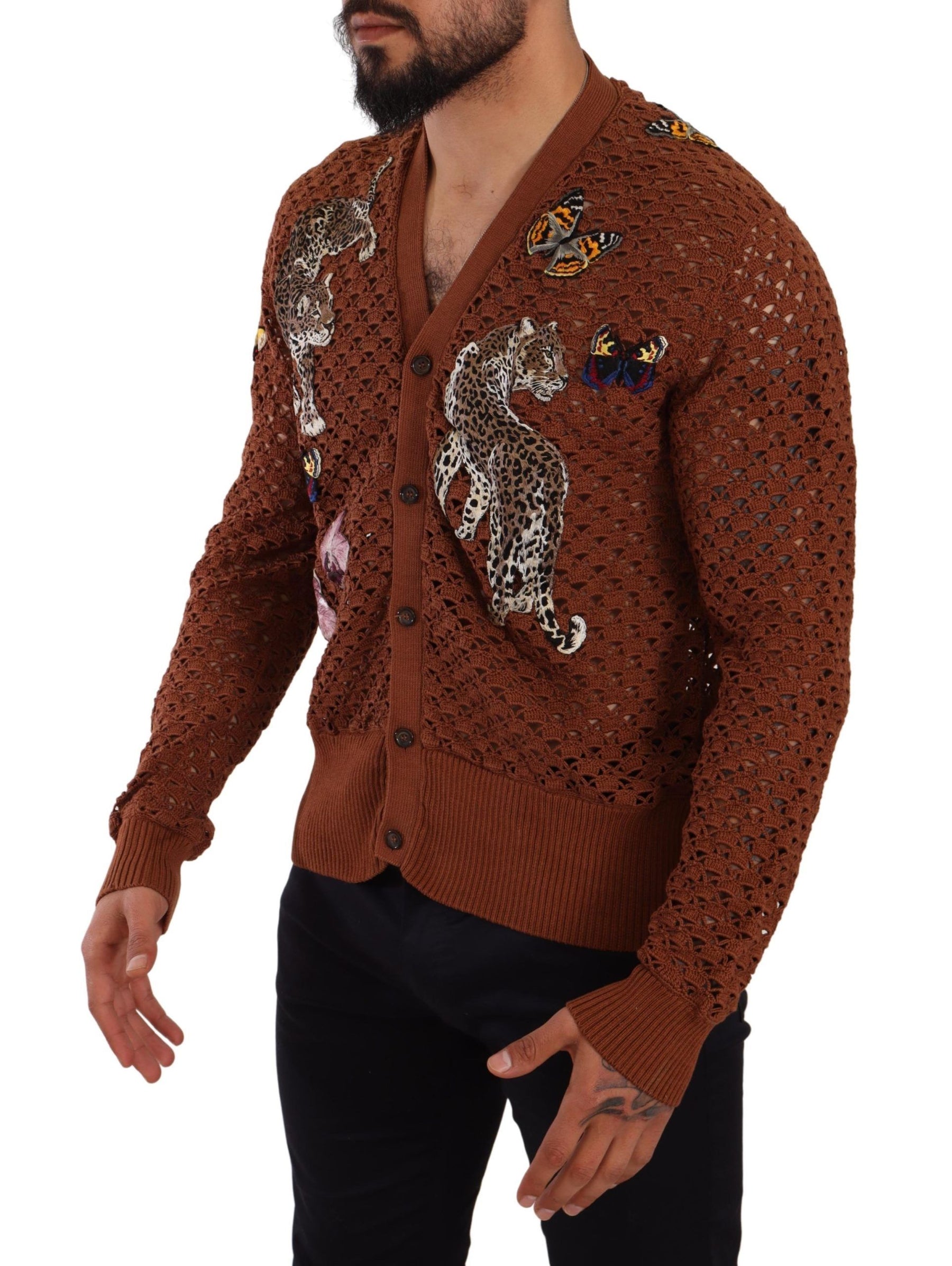 Dolce & Gabbana Brown Leopard Butterfly Cardigan Sweater | Regal Royce