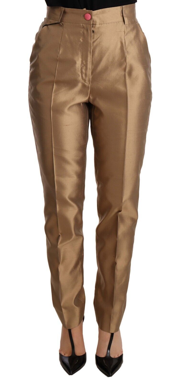 Dolce & Gabbana Gold Silk Tapered Trouser Metallic Pants | Regal Royce