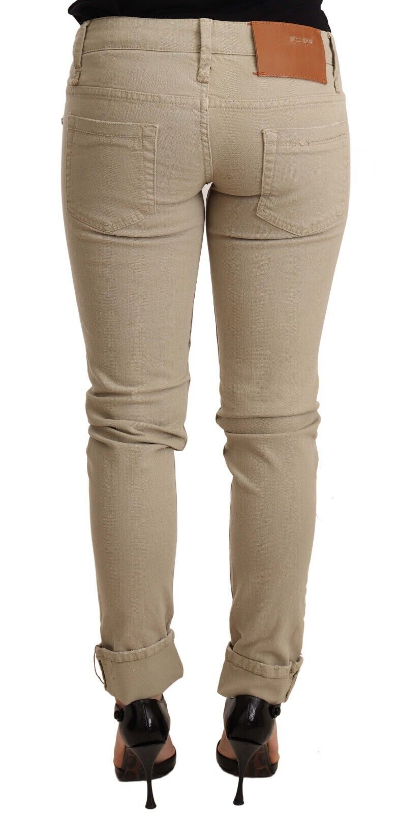 Acht Beige Denim Cotton Bottom Slim Fit Folded Pant | Regal Royce