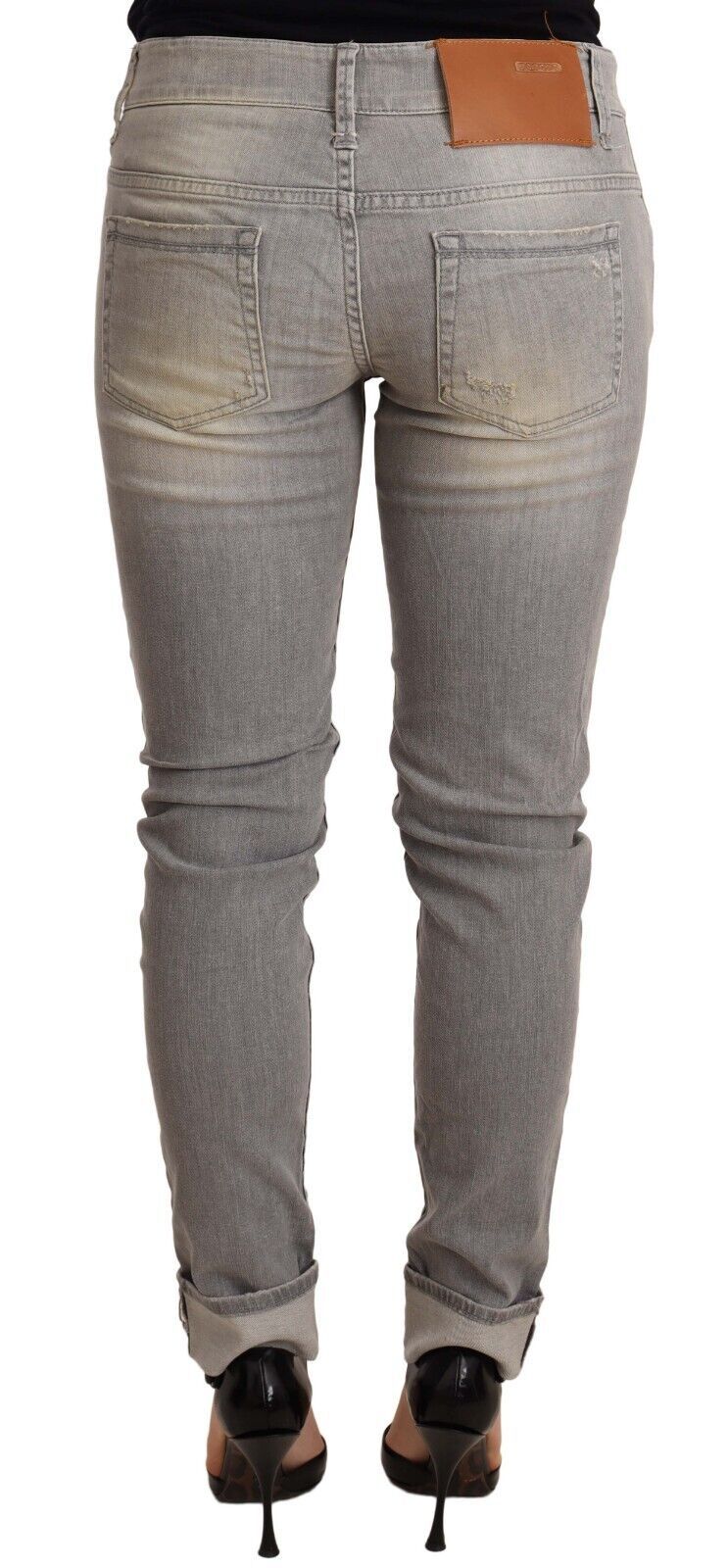 Acht Gray Cotton Slim Fit Folded Hem Women Denim Pant | Regal Royce