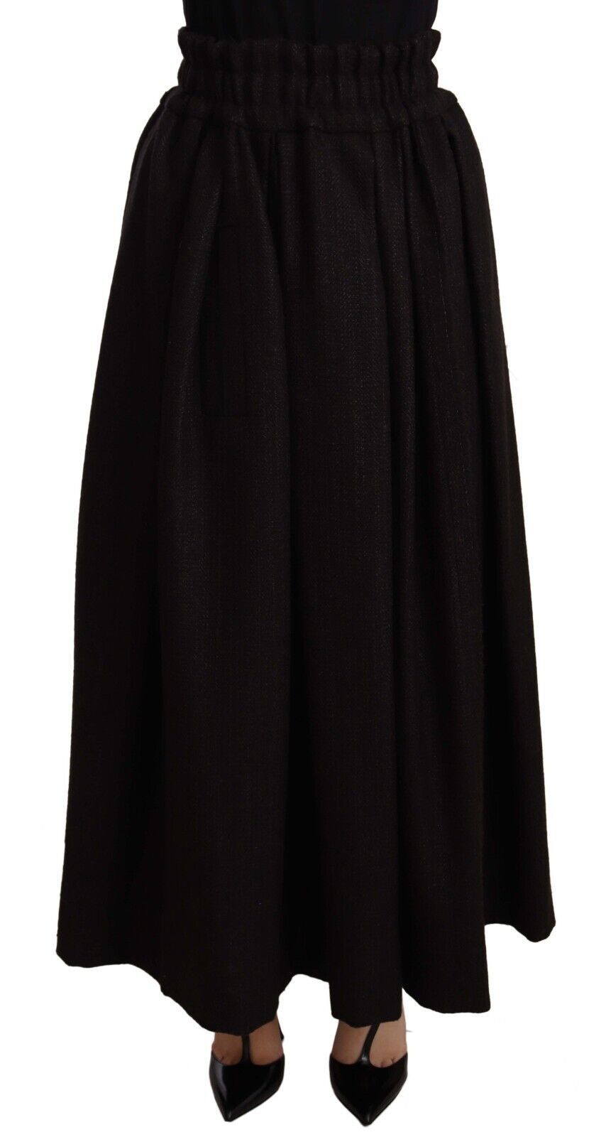 Dolce & Gabbana Black Wool High Waist Maxi PIECE Skirt | Regal Royce