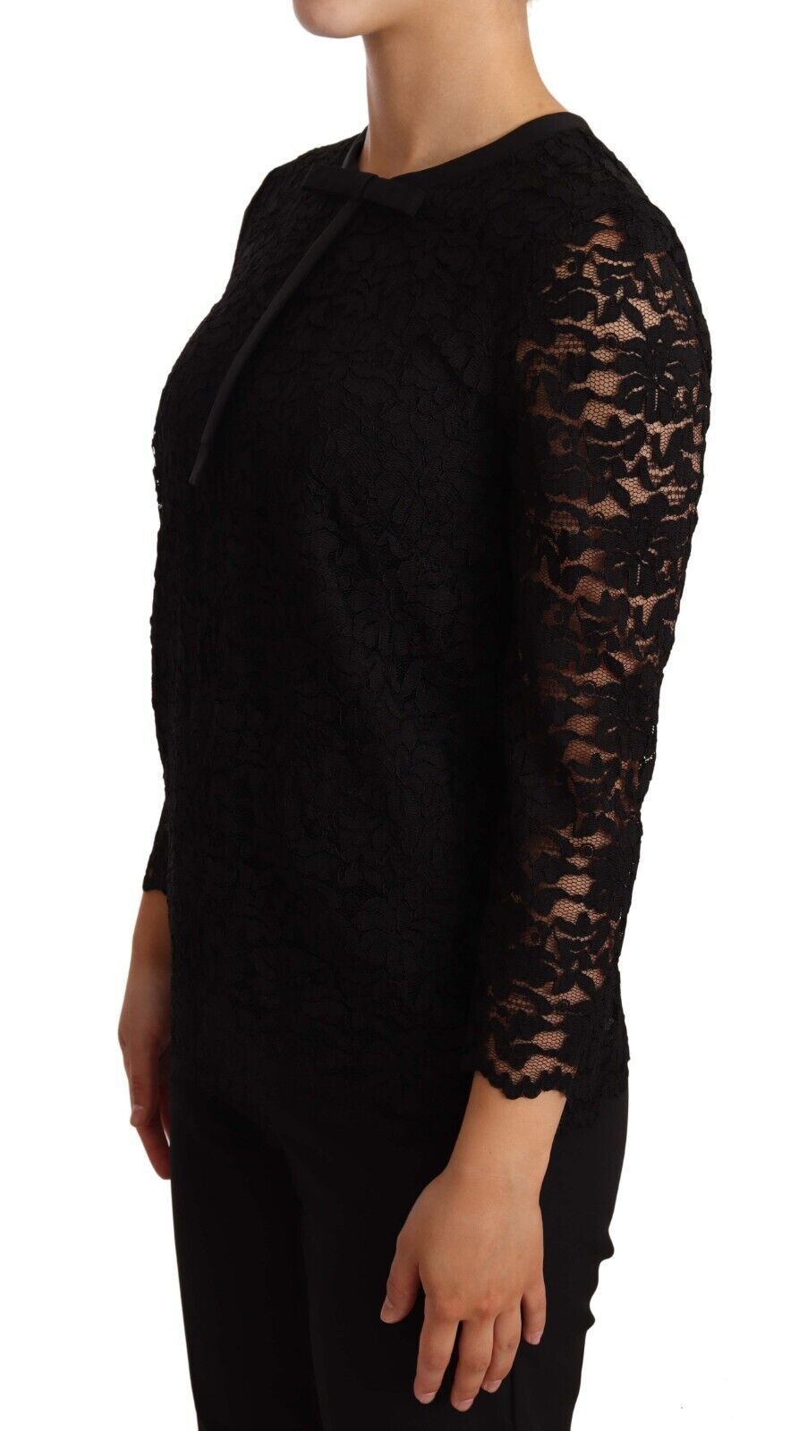 Dolce & Gabbana Black Floral Lace Nylon Blouse Top | Regal Royce
