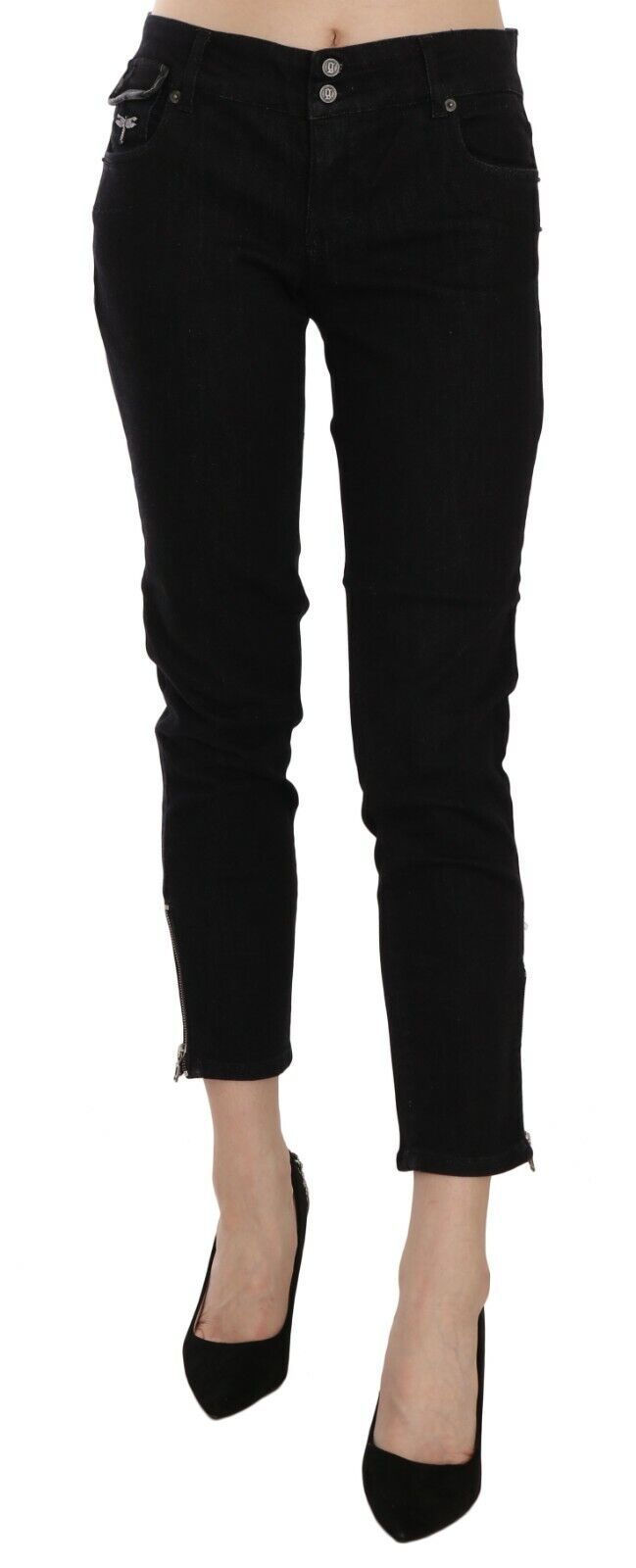 John Galliano Black Mid Waist Cropped Cut Hem Denim Casual Pants | Regal Royce