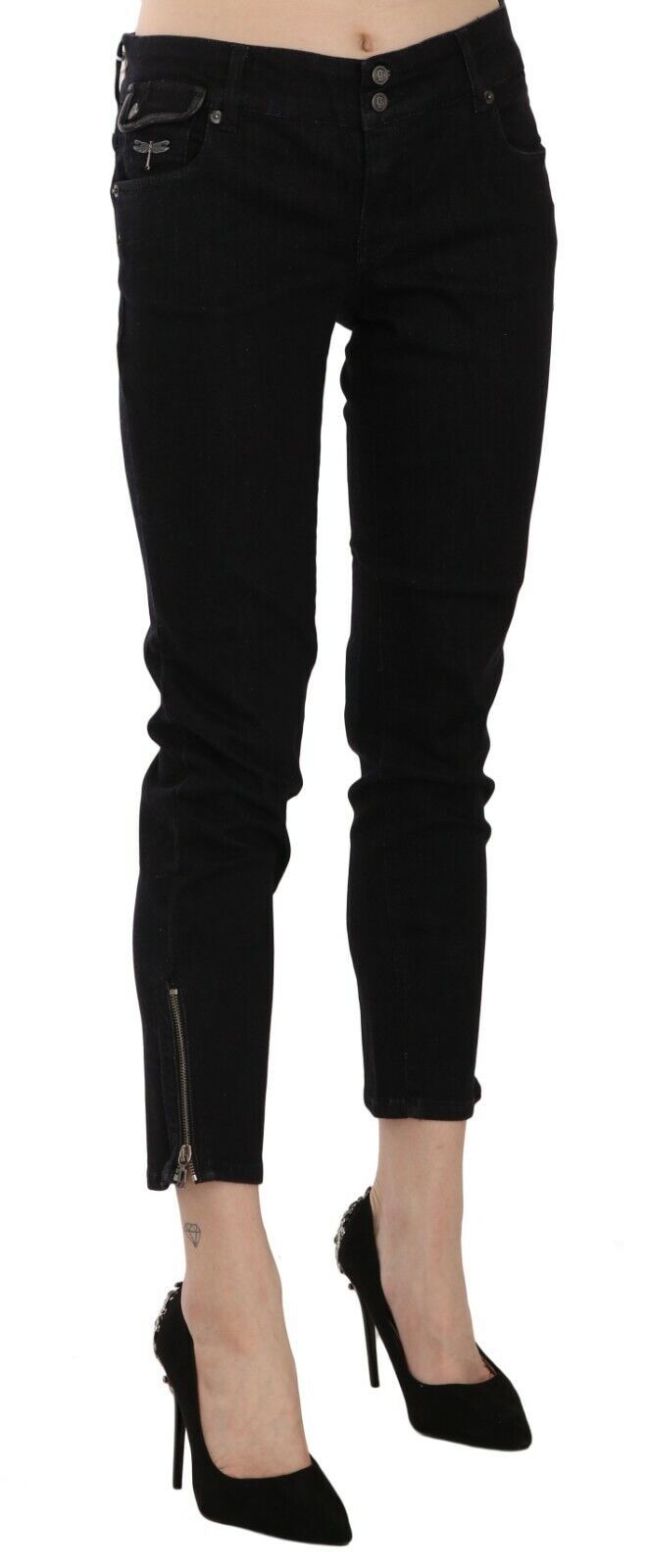 John Galliano Black Mid Waist Cropped Cut Hem Denim Casual Pants | Regal Royce