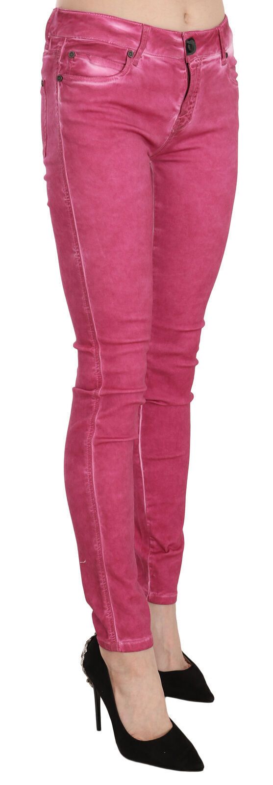 PLEIN SUD Pink Velvet Mid Waist Skinny Trouser Pants | Regal Royce