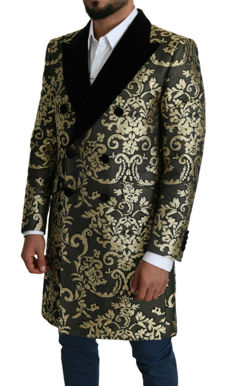 Dolce & Gabbana Black Gold Jacquard Long Coat SICILIA Jacket | Regal Royce