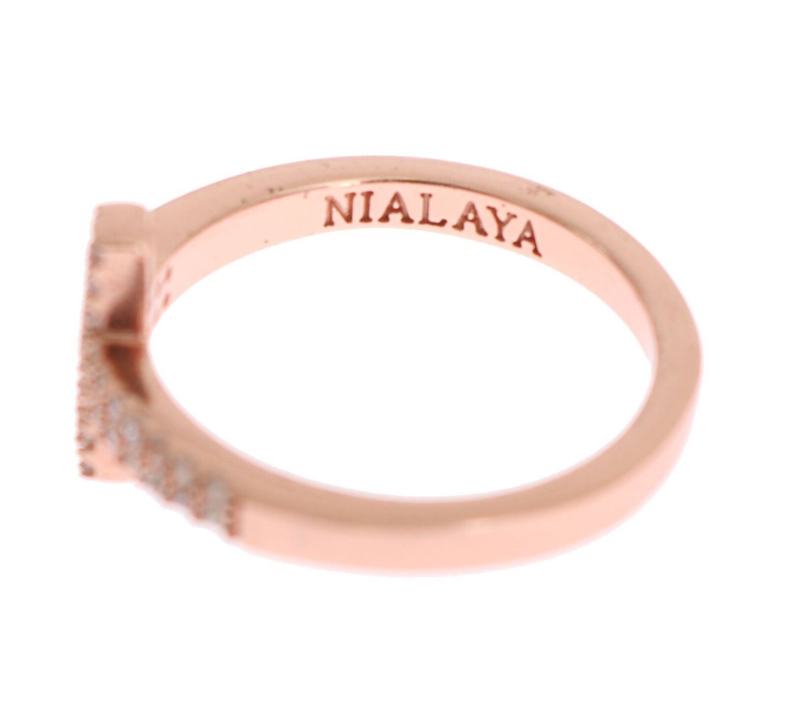 Nialaya Pink Gold 925 Silver Womens Cross CZ Ring | Regal Royce