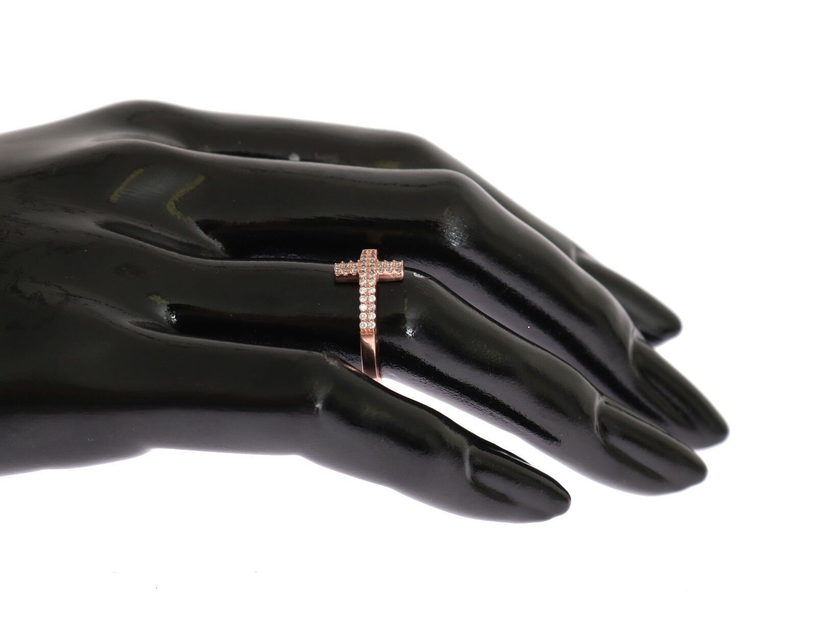 Nialaya Pink Gold 925 Silver Womens Cross CZ Ring | Regal Royce