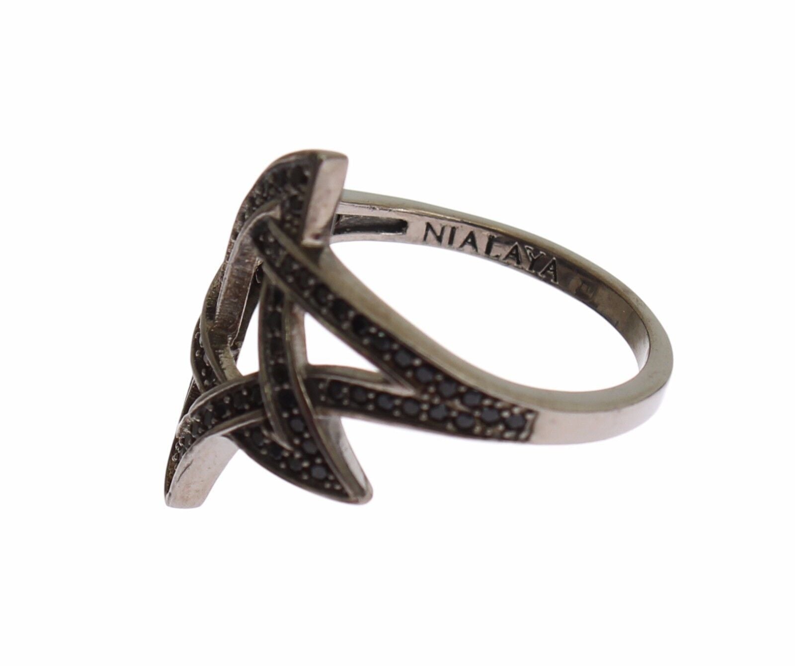 Nialaya Black CZ Rhodium 925 Silver Womens Ring | Regal Royce
