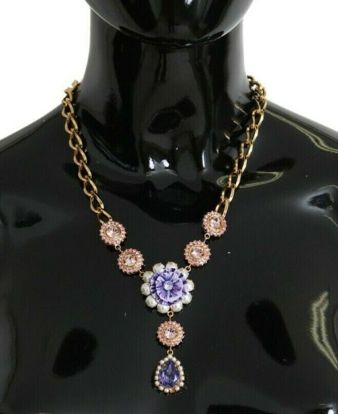 Dolce & Gabbana Pink Gold Brass Crystal Purple Pearl Pendants | Regal Royce